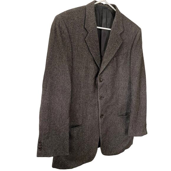 Armani Collezioni Brown Herringbone Stripe Blazer Mens Size EU 52R Wool Silk - Picture 2 of 13